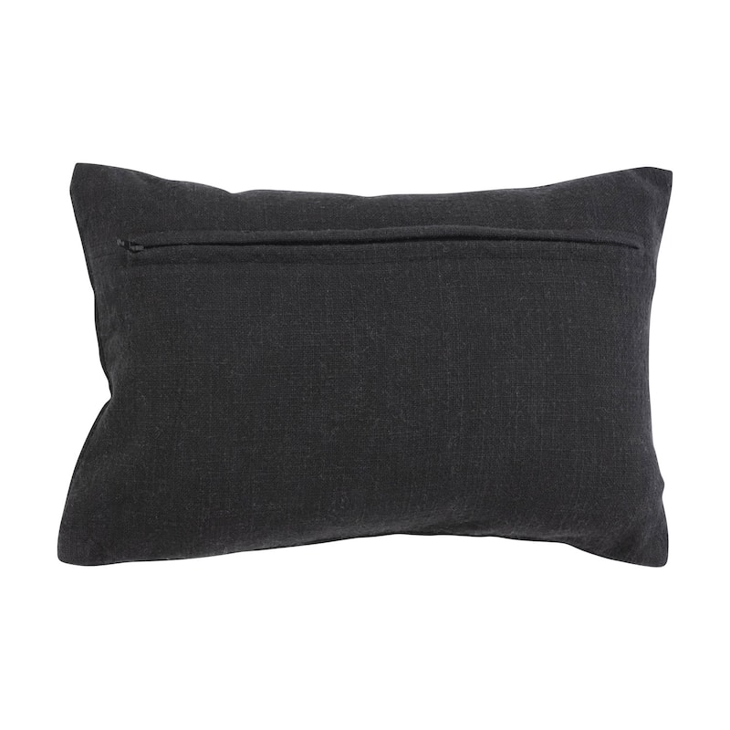 Woven Cotton Slub Lumbar Pillow with Embroidered Paisley