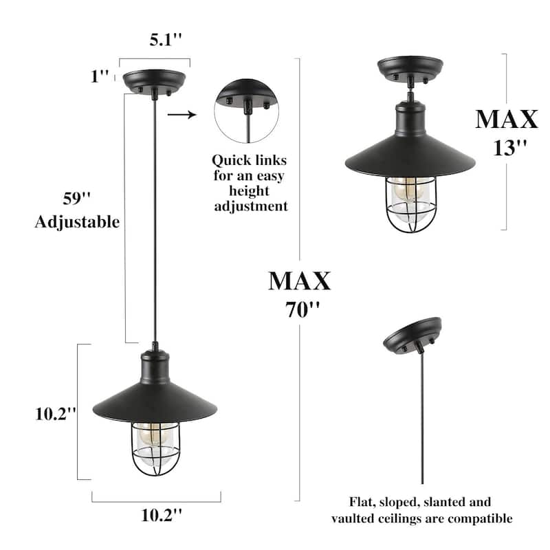 Modern Farmhouse Black 1-Light Pendant Cage Barn Light