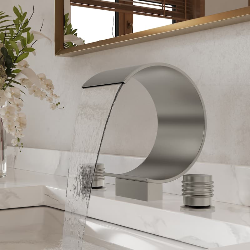 GRANDJOY High Arc Waterfall Widespread Bathroom Sink Faucet - Brushed Nickel