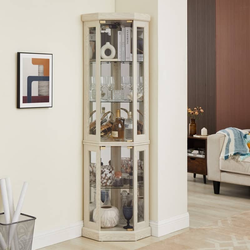 Corner Curio Cabinet with Lights-Stylish Glass Display Case for Living Room, Bar Storage & Collectibles