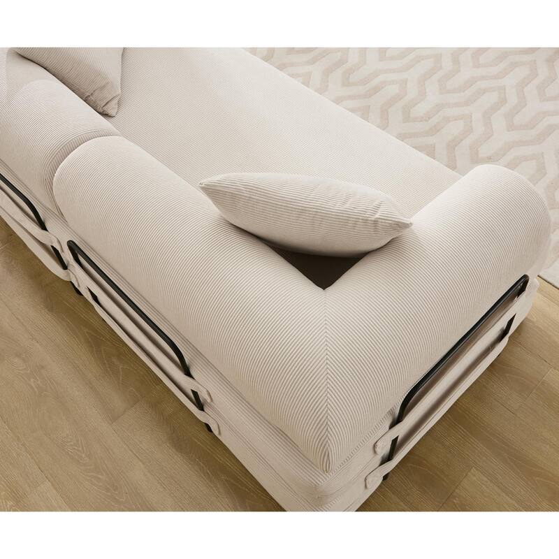Folding Couch Convertible into King Size Floor Bed, 4-in-1 Corduroy Sleeper Sofa Bed with Moved Armrests and Non-Slip Pad