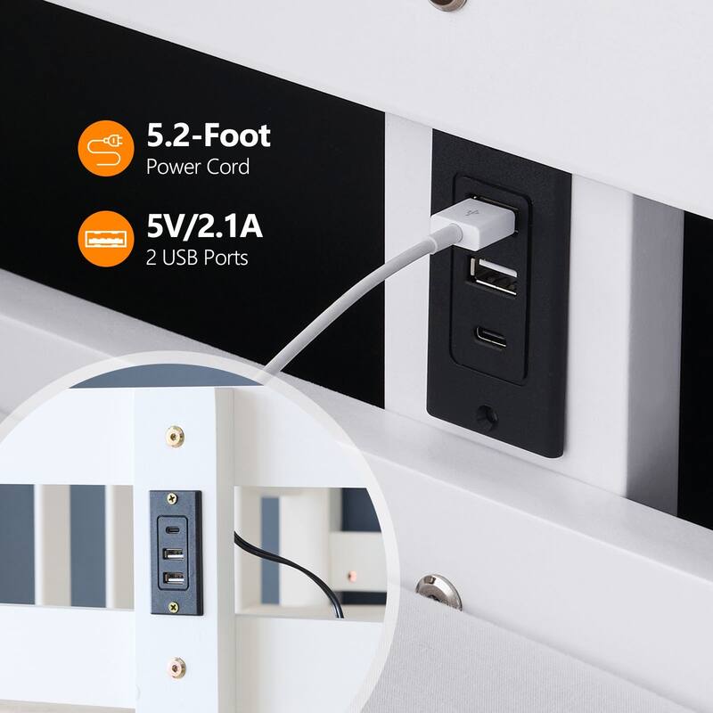 Solid Wood Twin-over-Twin Convertible Bunk Bed with 2 Drawer, White