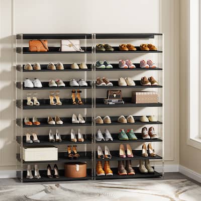 8-Tier Acrylic Shoe Rack, Modern Shoe Storage with Wood Shelves
