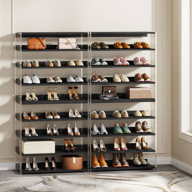 8-Tier Shoe Rack with Wood Shelves, Shoe Organizer Display Storage Shelf for Home, Space-Saving