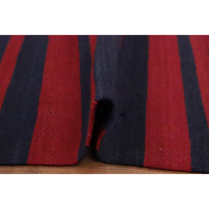 Hand Woven Oriental 100% Wool Carpet Southwestern Modern Red Kilim Area Rug - 9' 10'' X 4' 9''