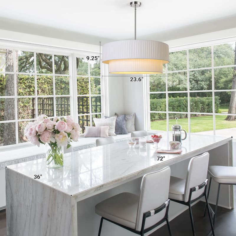 Modern 3-Light Drum Chandelier Fabric Shade Ceiling Hanging Pendant