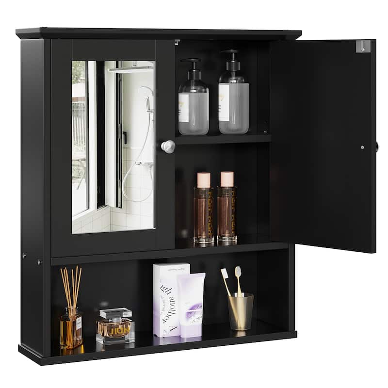 Futzca Bathroom Wall Cabinet with Mirror - Black
