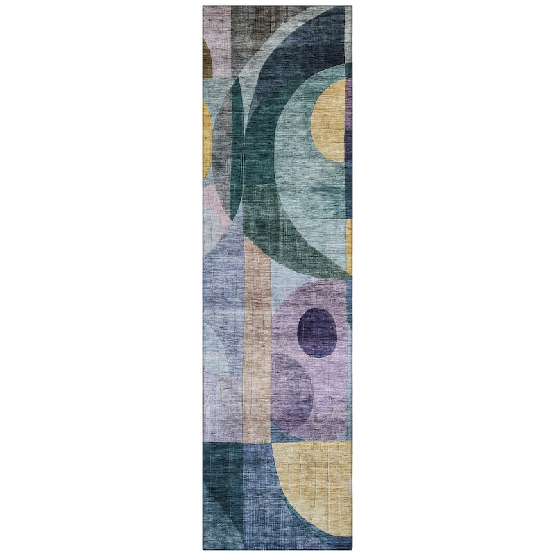 Machine Washable Indoor/ Outdoor Contemporary Geo Chantille Rug