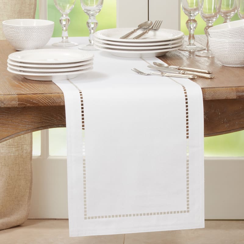 Table Runner with Laser-cut Hemstitch - 14"x54" - White
