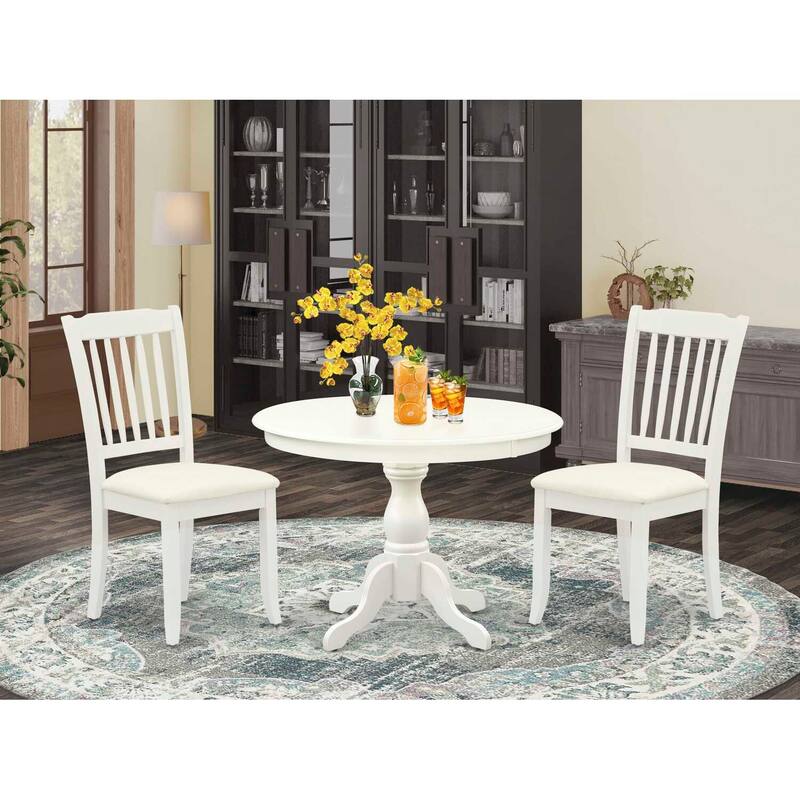 3-Piece Linen White Finish Solid Wood Top - Dining Room Set - Seats 4