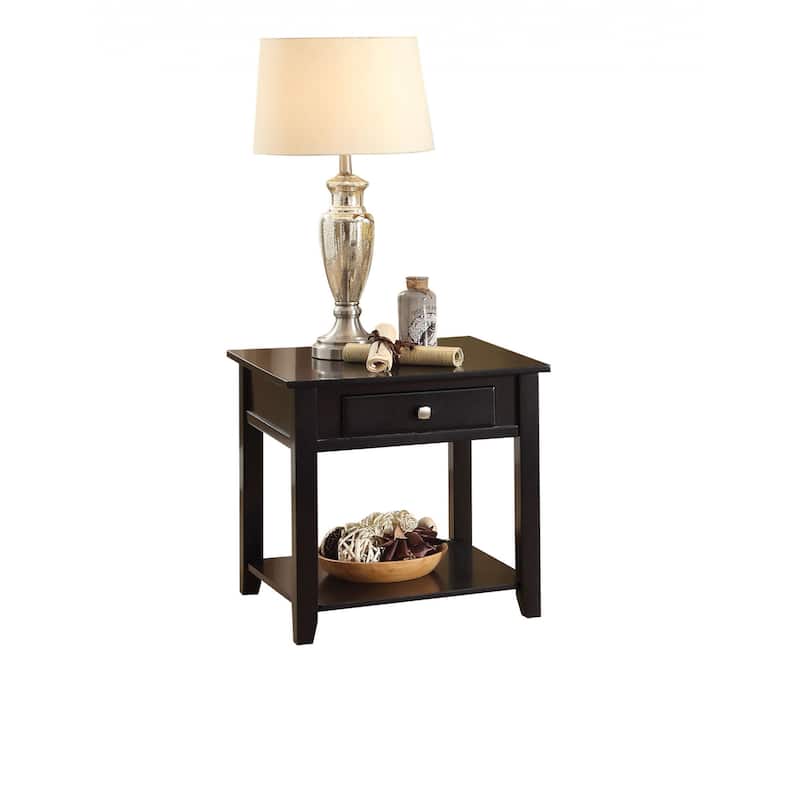 Black Square Wood End Table with Drawer and Shelf 22" Walnut Finish Side Table for Living Room - 22''L x 22''W x 22''H