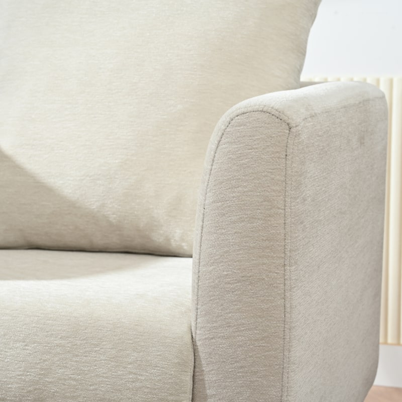 Beige Modern 26.77" Upholstered Arm Chair with Solid Wood Legs and Waist Pillow