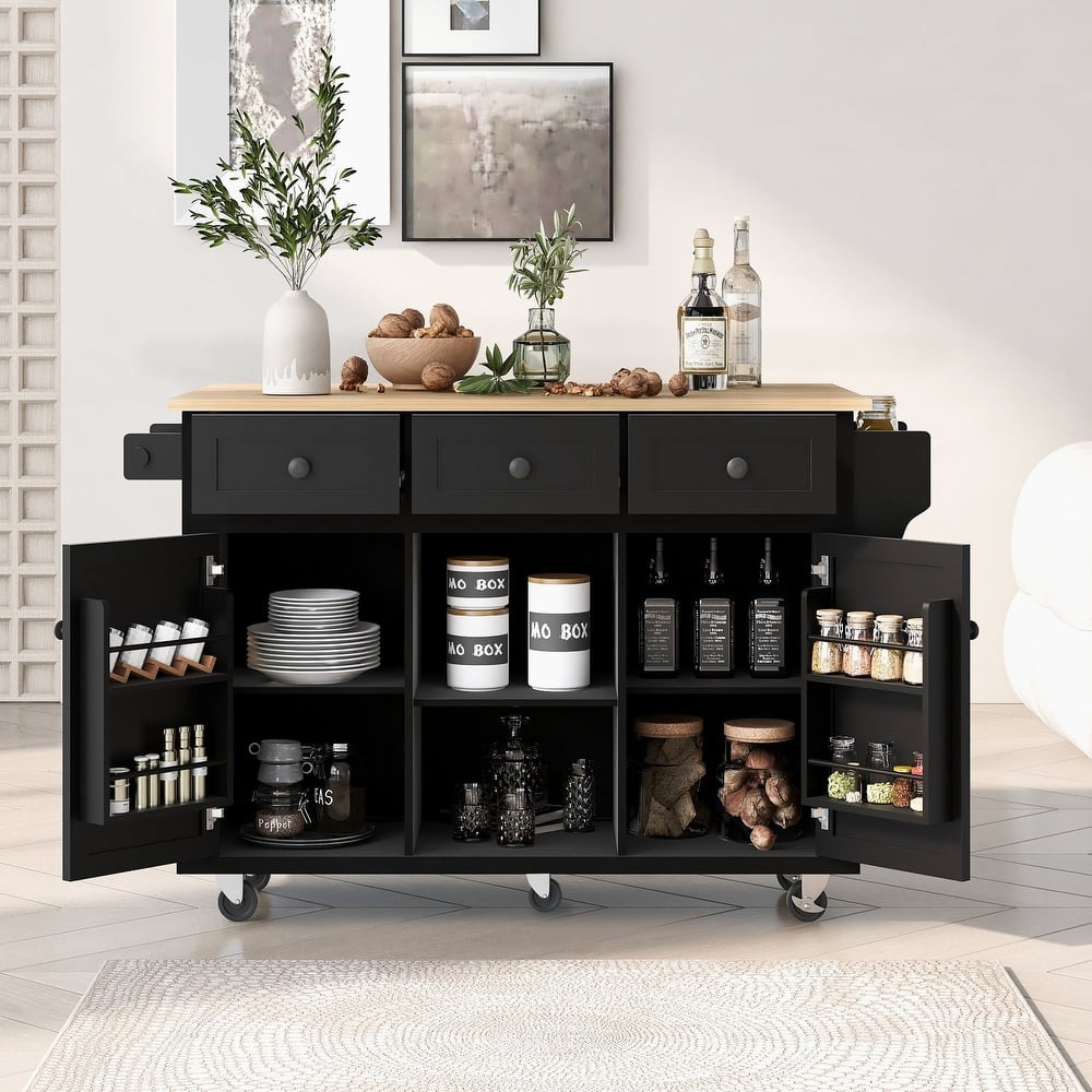 Black/Blue/White MDF Kitchen Cart Multifunctional with Storage Cabinet and 3 Drawers