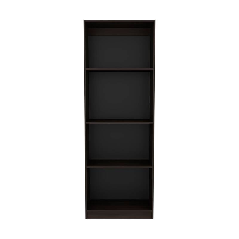 Stained Walnut Flat Bookcase with Open Storage and 4 Shelves