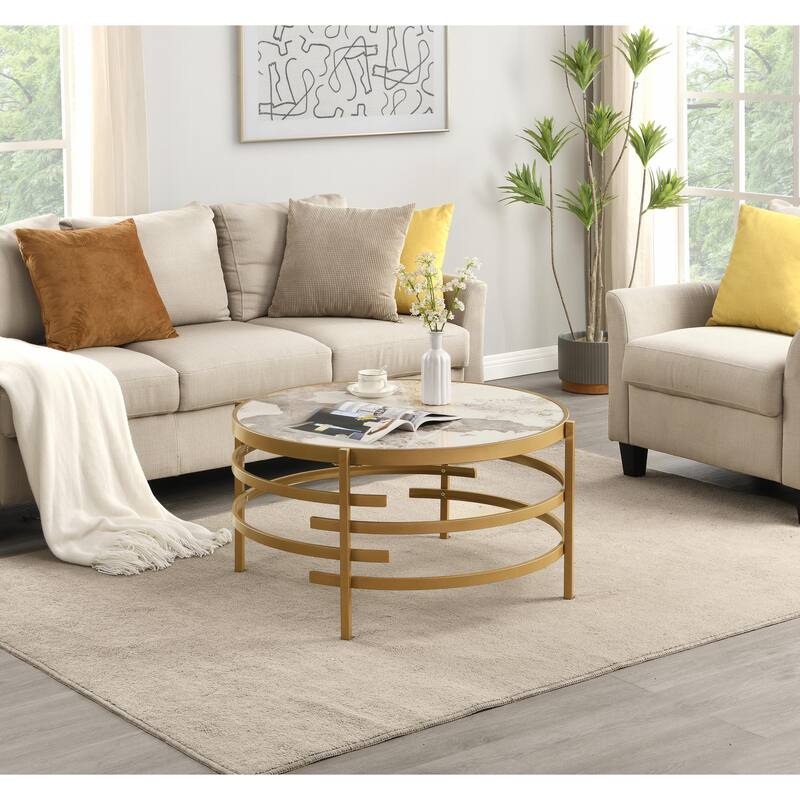 32.48'' Chrome Round Coffee Table with Sintered Stone Top
