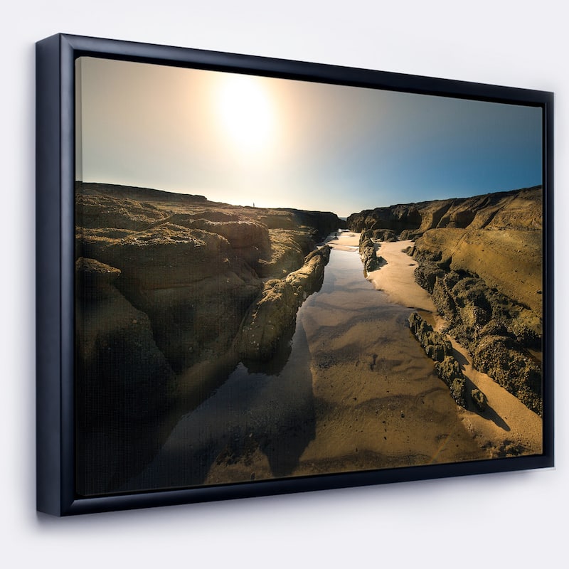 Designart "Beautiful Landscape at Norah Head" Landscape Framed Canvas Art Print - 32 in. wide x 16 in. high - Black