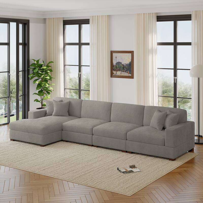 Oversized Modern Chenille L-shape Modular Sectional Sofa with Chaise - Left Facing - Grey