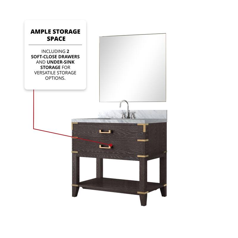 Norwalk Bath Vanity with Carrara Marble Top, Sink, Mirror and Faucet