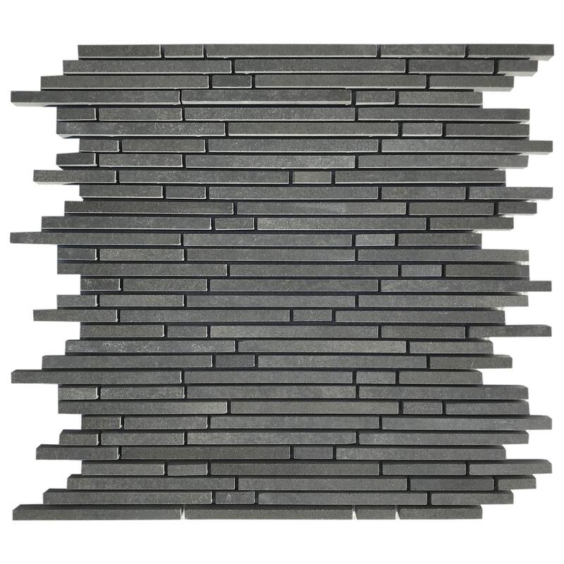 Vulcan Black Random Strips Honed Mosaic Tile - 5 Sheets (5.25 sf) - Black