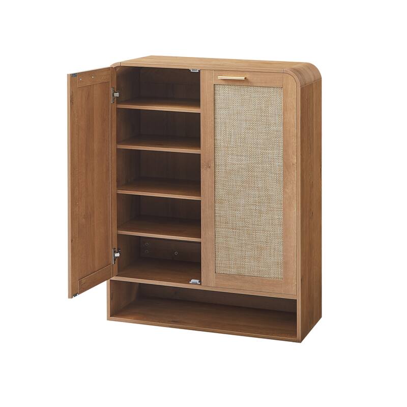 GDF Studio - Lindenwave Coastal Rattan and Wood Shoe Storage Cabinet with Adjustable Shelves