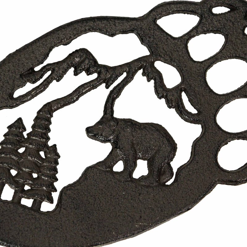 9 Inch Cast Iron Mountain Scene Bear Paw Kitchen Trivets (Set Of 2) - 0.75 X 9 X 5.25 inches