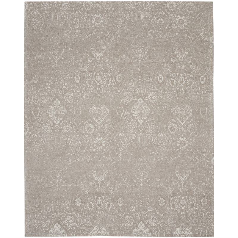 Nourison Damask Distressed Contemporary Area Rug - 9' x 12' - Light Grey - Runner/Rectangle