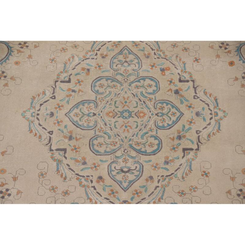 Hand Knotted Oriental 100% Wool Carpet Traditional Floral Beige & Ivories Tabriz Area Rug - 12' 7'' X 9' 5''