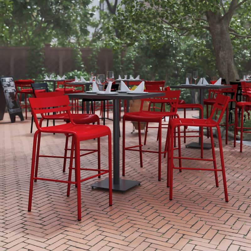 4PK Modern Commercial Grade 2 Slat Indoor/Outdoor Steel Bar Stool - Red