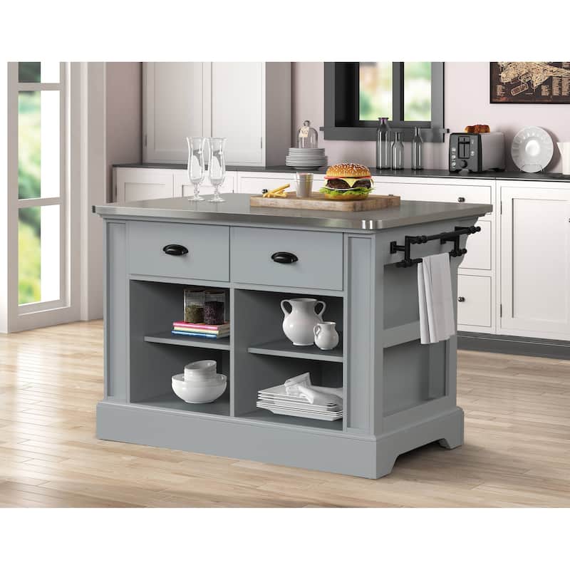 Kinchan Grey Kitchen Island with 2 Storage Drawer