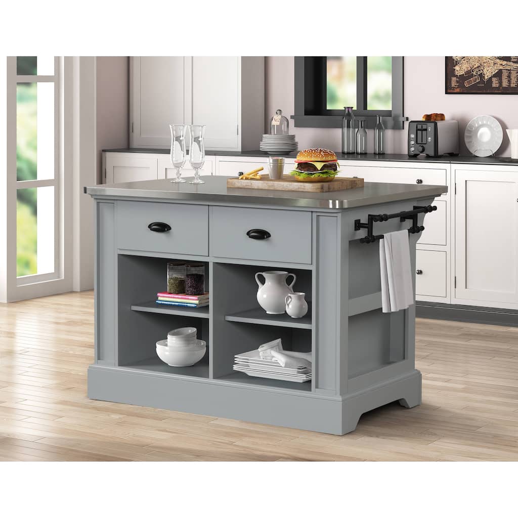 Kinchan Grey Kitchen Island with 2 Storage Drawer
