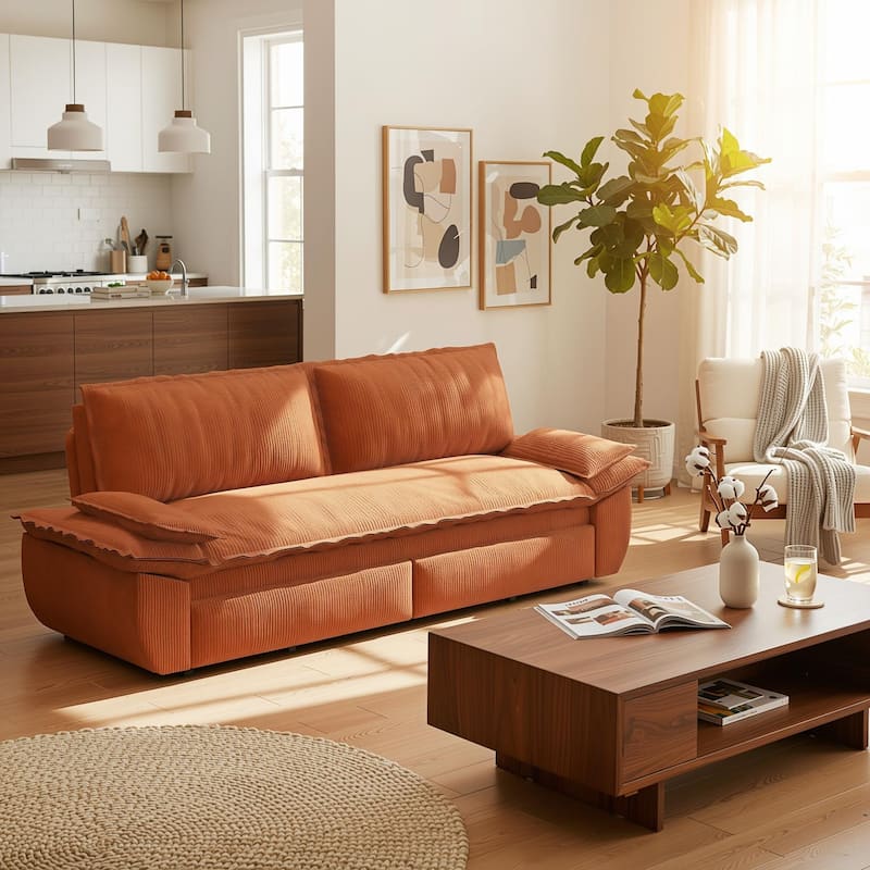 Homy Casa 72'' Queen Pull Out Sofa Bed, 3-in-1 Corduroy Sleeper Couch