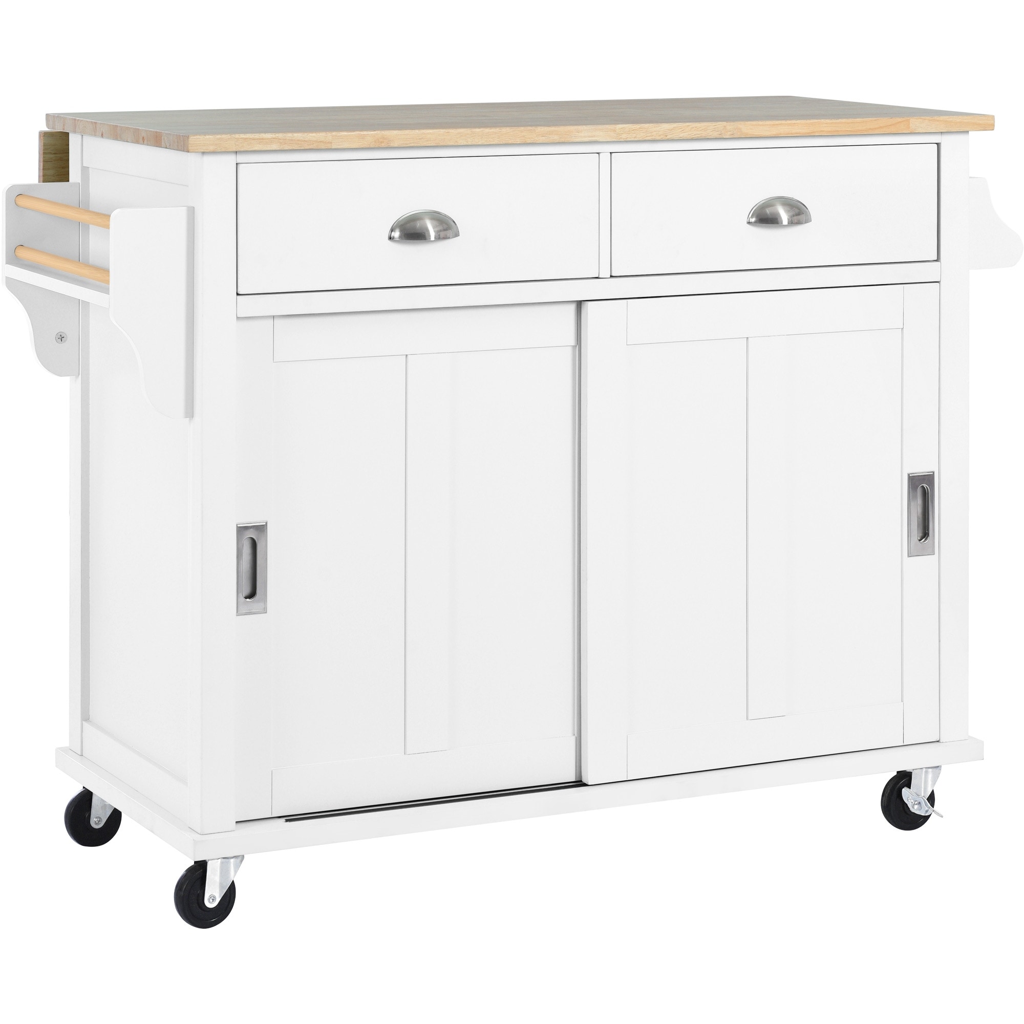 Kitchen Cart with Rubber wood Drop-Leaf Countertop