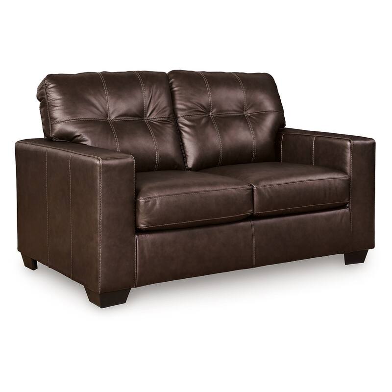 Orion Loveseat, Dark Brown Tufted Real and Faux Leather Seats, 62 Inch