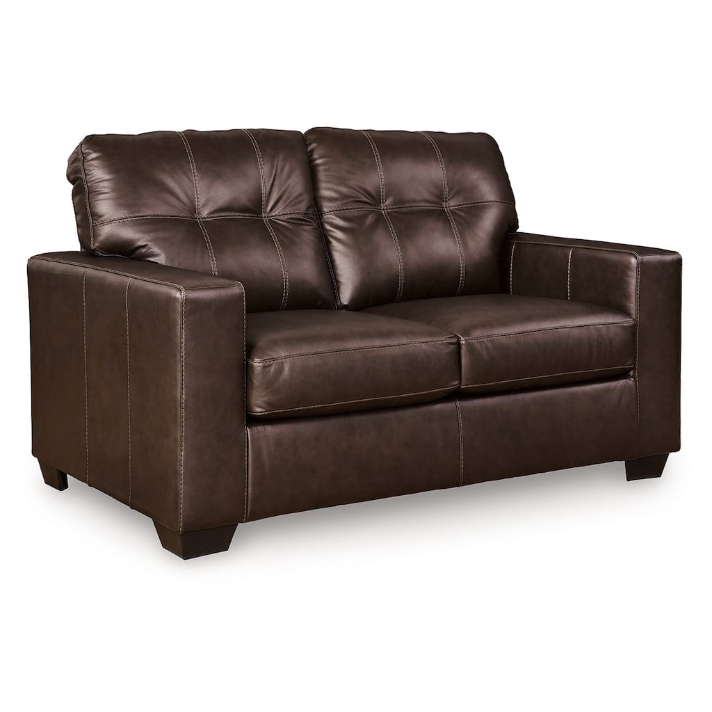 Orion Loveseat, Dark Brown Tufted Real and Faux Leather Seats, 62 Inch