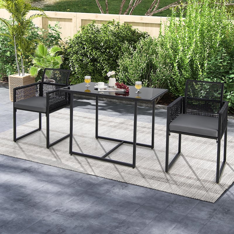 Costway 3 PCS Patio PE Wicker Furniture Set Cushioned Chairs with - See Details