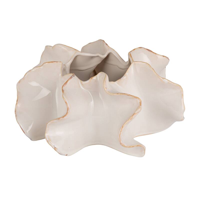 Stoneware Organic Shaped Planter in Reactive Glaze - White