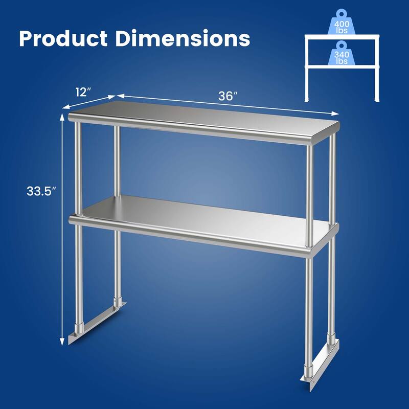 Costway 36'' 2-Tier Overshelf for Prep & Worktable Stainless Steel - See Details