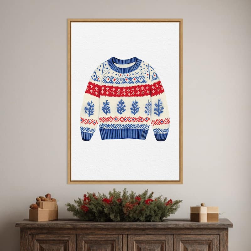 Norwegian wool jumper by Pictufy Studio (23 x 33 in.), Framed Canvas Wall Art Print - Sylvie Natural