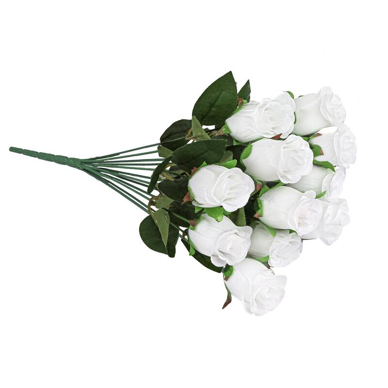 Set of 2 White Artificial Rose Bud Flower Stem Bush Bouquet 19.5in - 19.5" L x 12" W x 12" DP