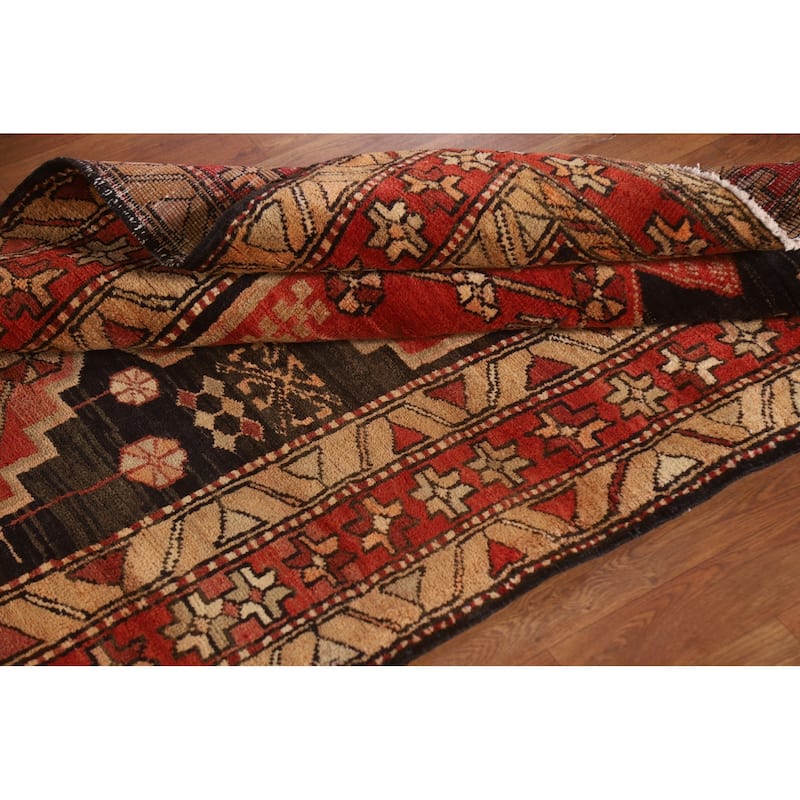 Geometric Ardebil Persian Vintage Runner Rug Handmade Wool Carpet - 3'10"x 10'0"