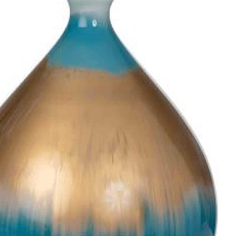 27" Tall Blue Gold Ombre Glass Table Lamp Set of 2 with White Empire Shade and 3-Way Switch for Bedroom - 27”H x 7.5”W x 7.5”D