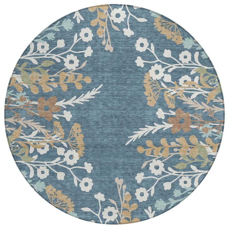 Machine Washable Indoor/ Outdoor Floral Border Chantille Rug