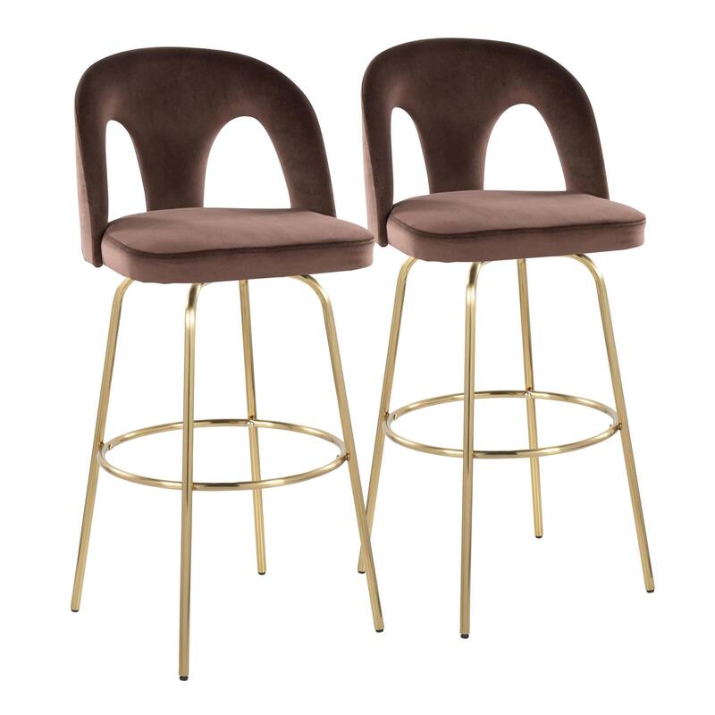 Silver Orchid Ashton Upholstered 30" Gold Bar Stool with Metal Legs & Round Footrest (Set of 2)