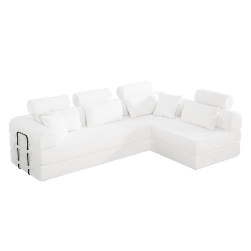 106.3" L-Shaped Corduroy Sectional Sofa with Pillows, No Assembly Required