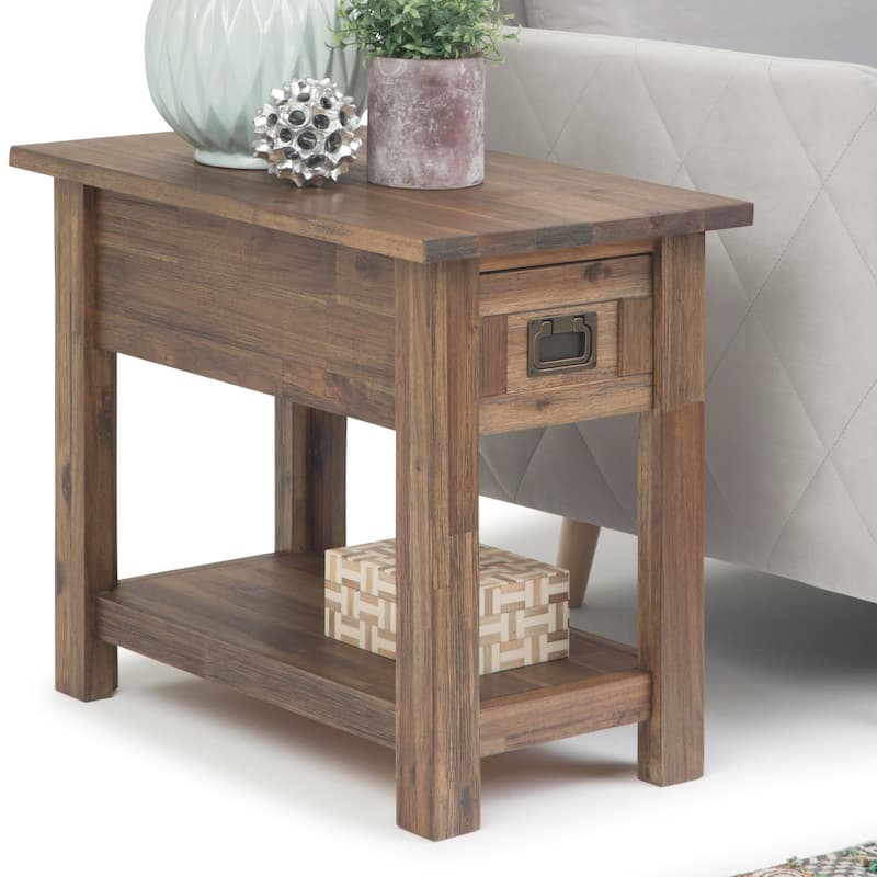 WYNDENHALL Garret SOLID ACACIA WOOD 14 inch Wide Rectangle Rustic Narrow Side Table - 14" W x 24" D x 20" H - Rustic Natural Aged Brown