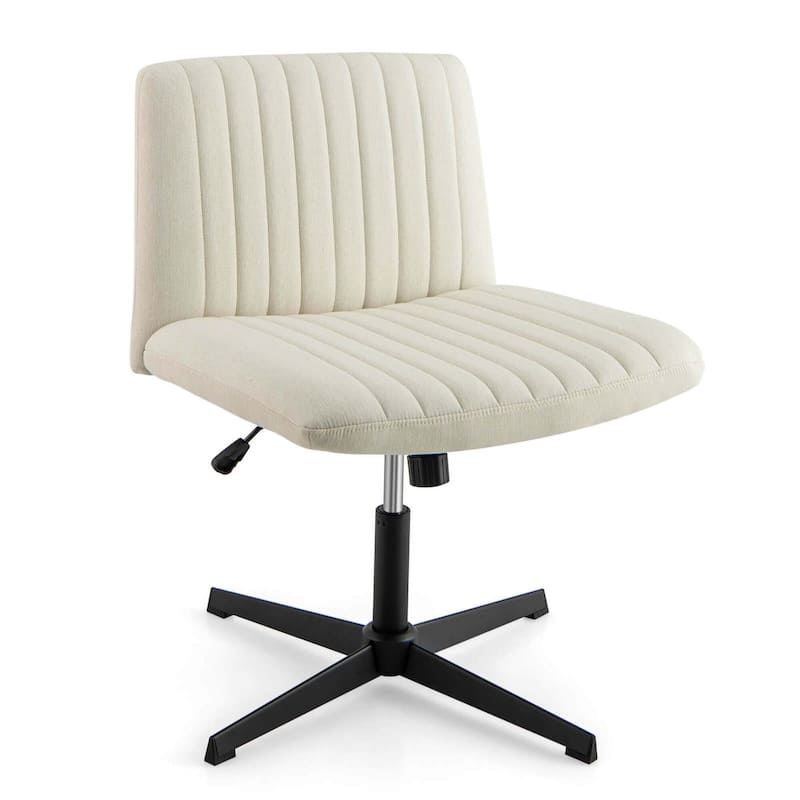 Legged Chair Armless Desk Chair Height Padded Swivel Vanity Chair - Beige