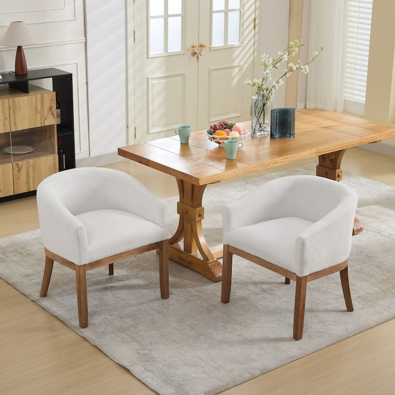 GDF Studio - Winslow Mid-Century Modern Barrel Dining Chair with Arms and Linen Upholstery