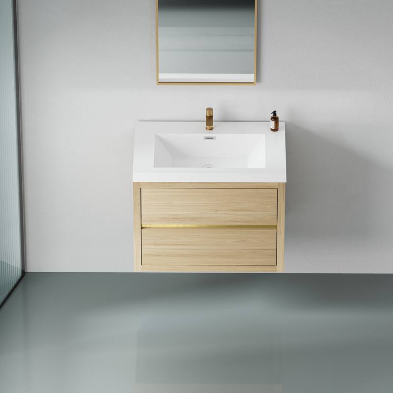 36" Floating Bathroom Vanity with Stone Resin Countertop, Soft Close Drawers, and U-Shaped Drain Design