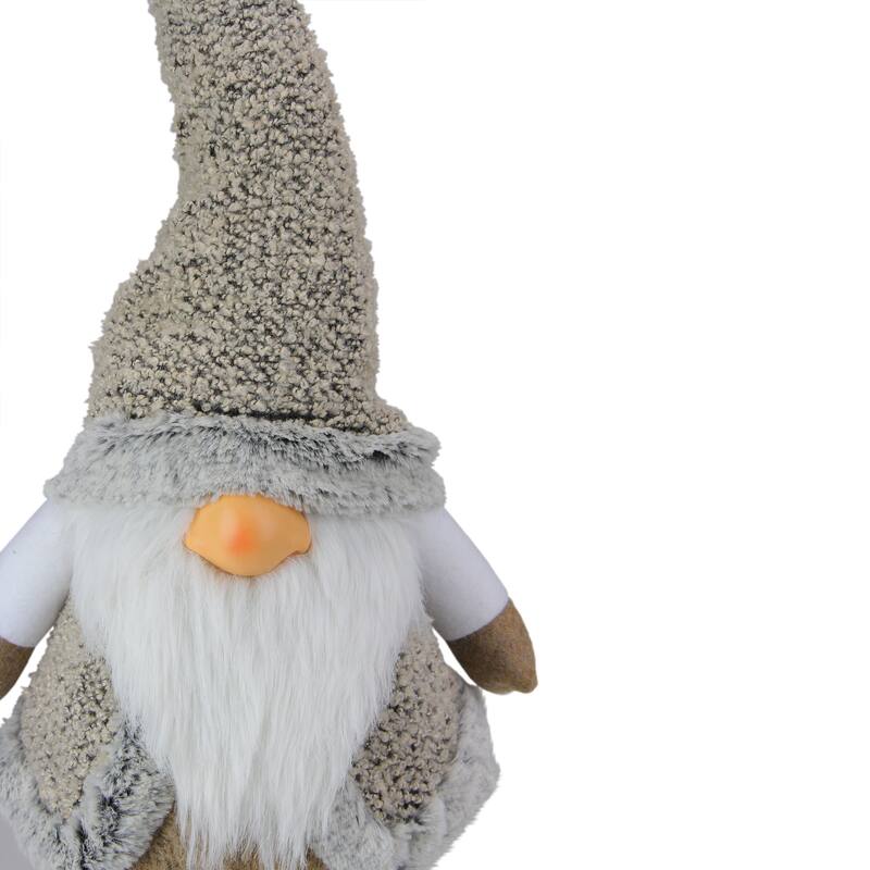 Sitting Plush Faux Fur Gnome Christmas Figure - 17" - Gray and Beige