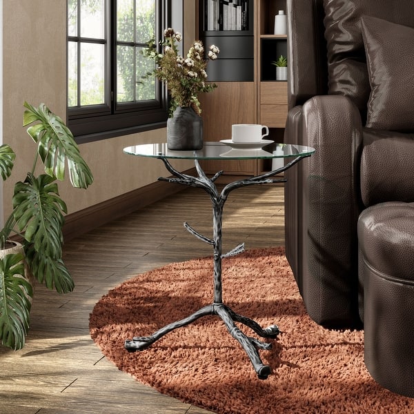 slide 2 of 18, 247 Shop At Home Lalia Modern Hammered Metal Tree Branch Side Table Matte Grey